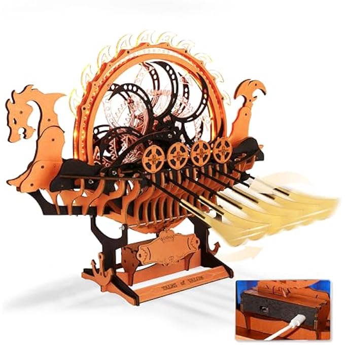 3D PUZZLE WOODEN MODEL KITS FOR ADULTS, BOAT WOODEN MODELS TO BUILD ADULTS, VIKING DRAGON SHIP WITH MOTOR AND LED LIGHT, MECHANICAL GEAR DRIVE, UNIQUE GIFTS SHIP LK802 - Image 1